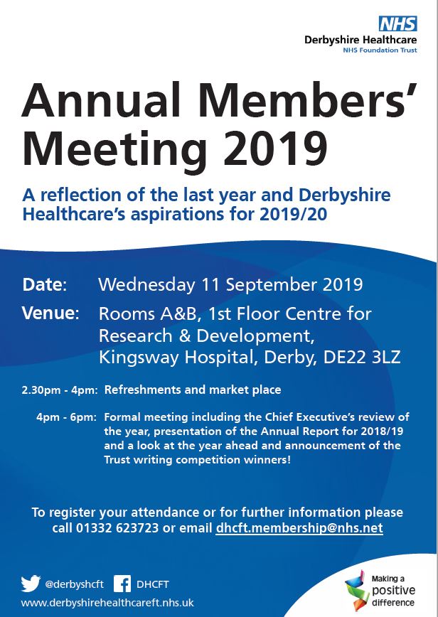 Derbyshire Healthcare invites the public to learn more about its work at annual meeting