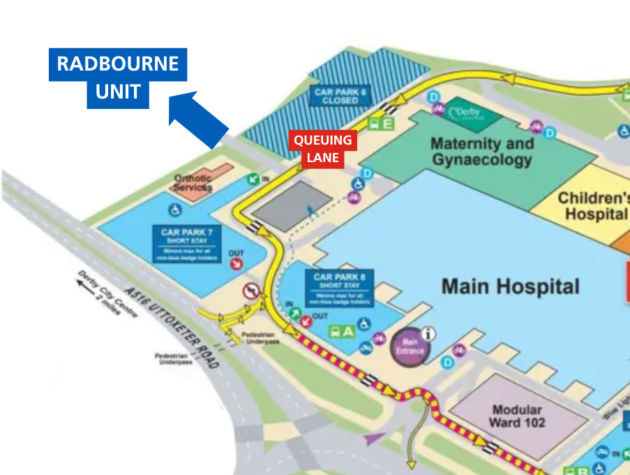 Early warning of potential delays when driving to the Radbourne Unit